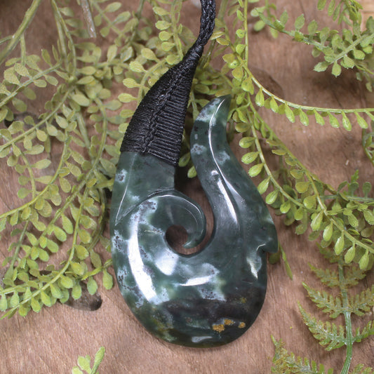 Hei Matau or Fish Hook carved from Rimu Pounamu - NZ Greenstone