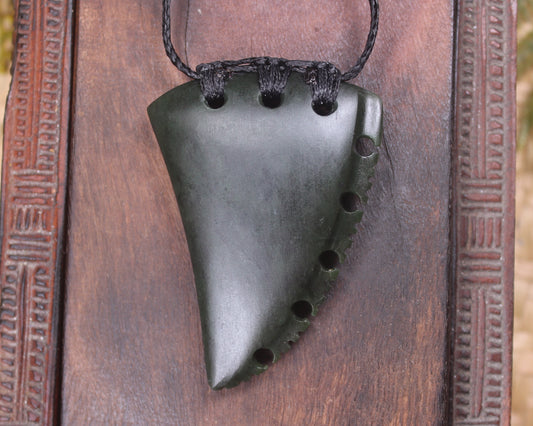Taniwha Tooth or Niho carved from Rimu Pounamu - NZ Greenstone