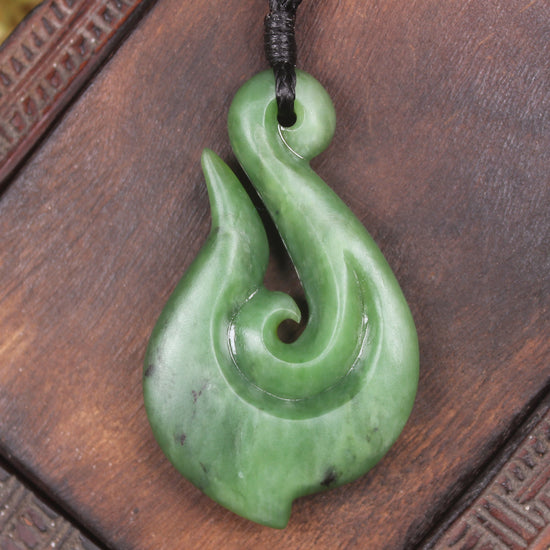 Hei Matau or Fish Hook carved from Hapopo Pounamu - NZ Greenstone