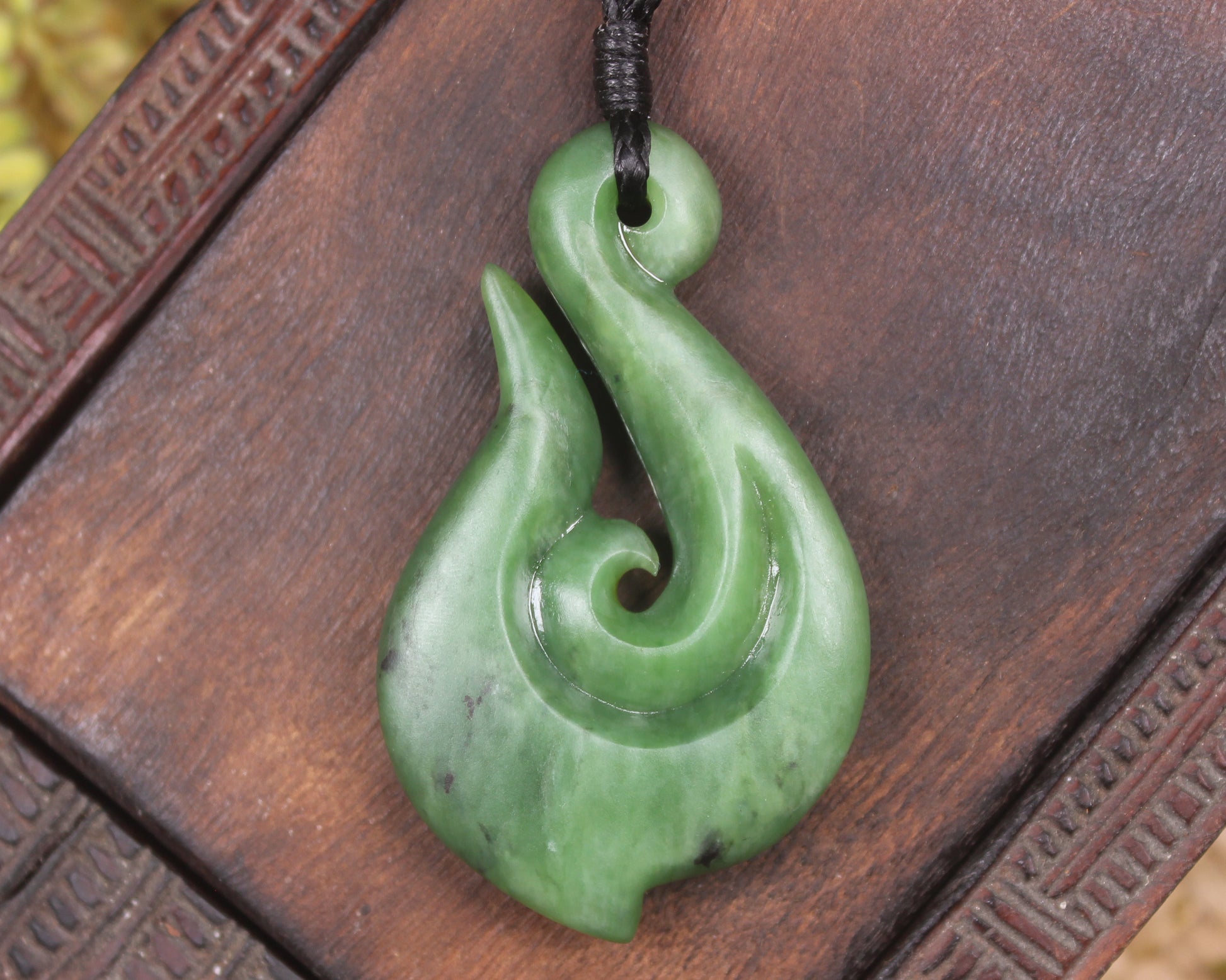 Hei Matau or Fish Hook carved from Hapopo Pounamu - NZ Greenstone