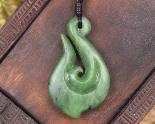 Hei Matau or Fish Hook carved from Hapopo Pounamu - NZ Greenstone