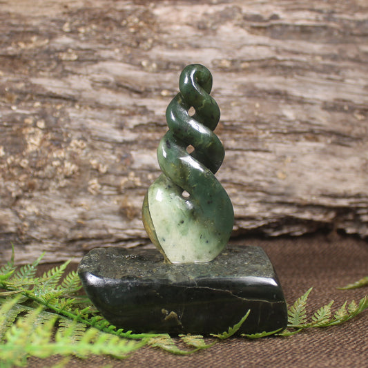 Twist Sculpture carved from Flower Jade Pounamu - NZ Greenstone
