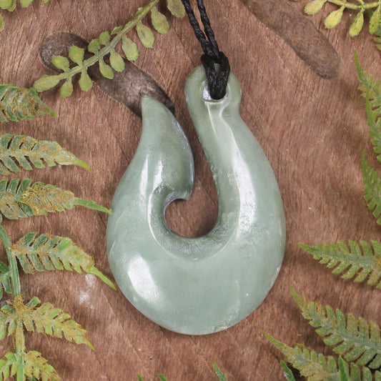 Hei Matau or Fish Hook carved from Inanga Pounamu - NZ Greenstone