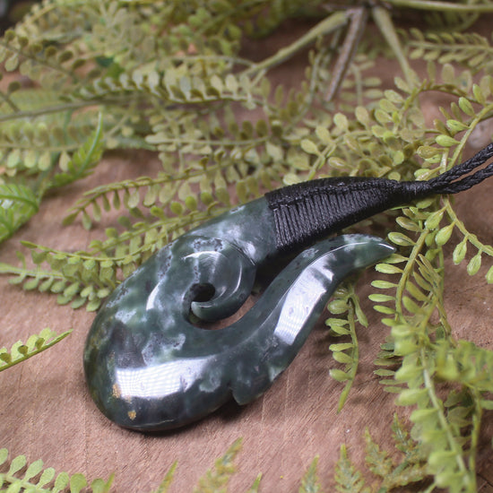 Hei Matau or Fish Hook carved from Rimu Pounamu - NZ Greenstone