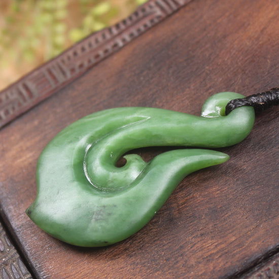 Hei Matau or Fish Hook carved from Hapopo Pounamu - NZ Greenstone