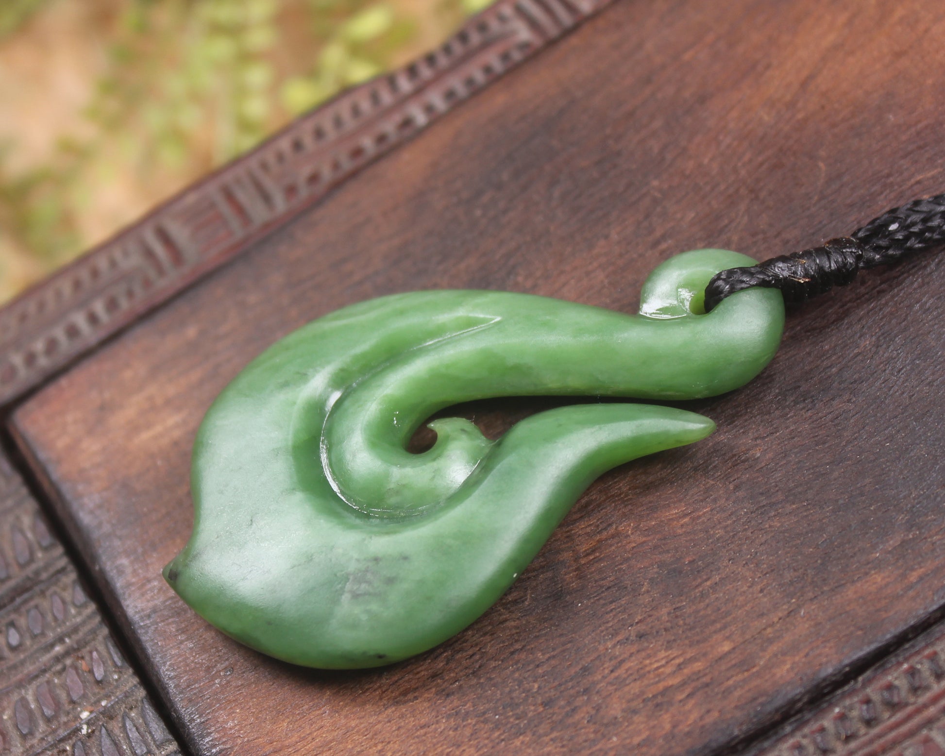 Hei Matau or Fish Hook carved from Hapopo Pounamu - NZ Greenstone