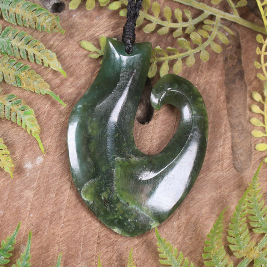 Hei Matau or Fish Hook carved from Kawakawa Pounamu - NZ Greenstone