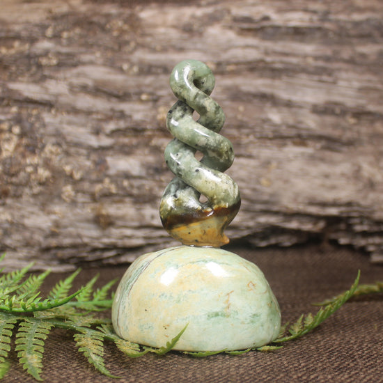Twist Sculpture carved from Flower Jade Pounamu - NZ Greenstone