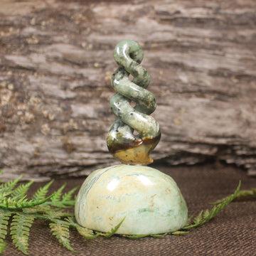 Twist Sculpture carved from Flower Jade Pounamu - NZ Greenstone