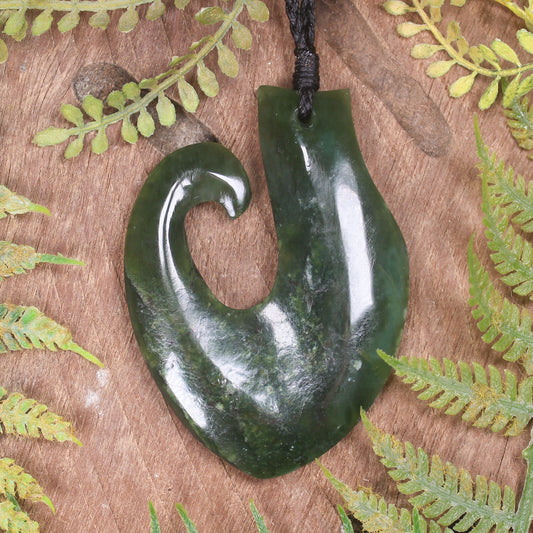 Hei Matau or Fish Hook carved from Kawakawa Pounamu - NZ Greenstone
