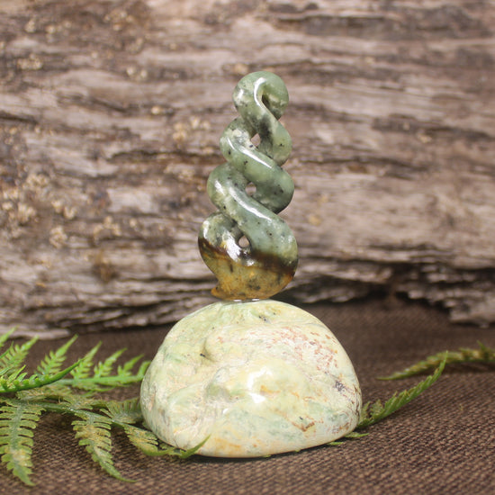 Twist Sculpture carved from Flower Jade Pounamu - NZ Greenstone