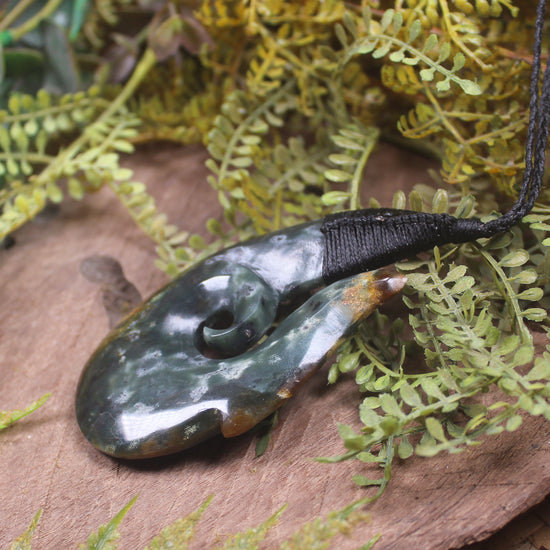 Hei Matau or Fish Hook carved from Totoweka Pounamu - NZ Greenstone