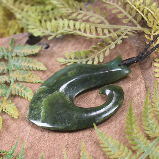 Hei Matau or Fish Hook carved from Kawakawa Pounamu - NZ Greenstone