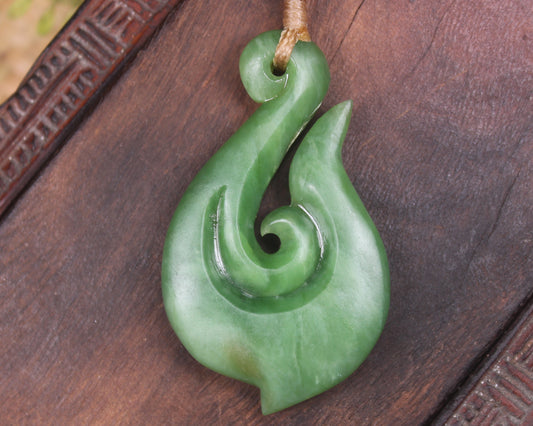 Hei Matau or Fish Hook carved from Hapopo Pounamu - NZ Greenstone