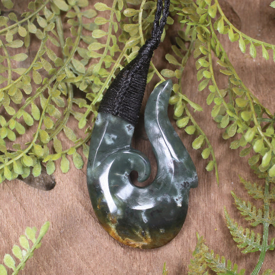 Hei Matau or Fish Hook carved from Rimu Pounamu - NZ Greenstone