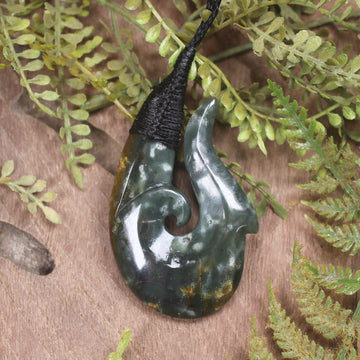 Hei Matau or Fish Hook carved from Totoweka Pounamu - NZ Greenstone