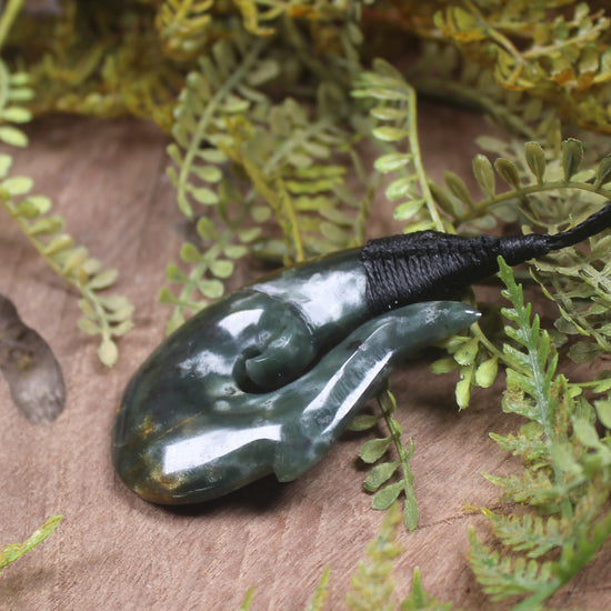 Hei Matau or Fish Hook carved from Totoweka Pounamu - NZ Greenstone