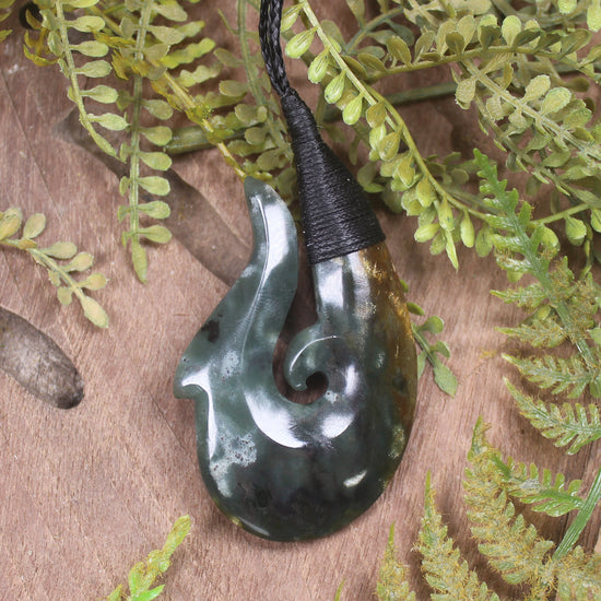 Hei Matau or Fish Hook carved from Totoweka Pounamu - NZ Greenstone