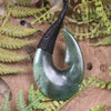 Hei Matau or Fish Hook carved from Inanga Pounamu - NZ Greenstone
