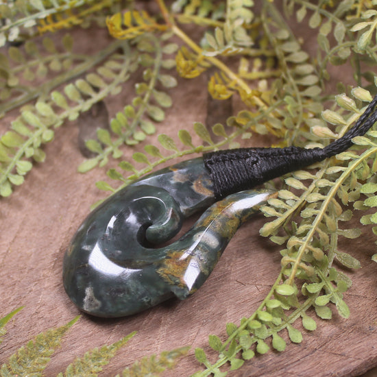 Hei Matau or Fish Hook carved from Rimu Pounamu - NZ Greenstone