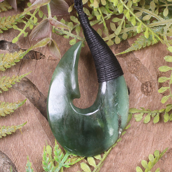 Hei Matau or Fish Hook carved from Inanga Pounamu - NZ Greenstone