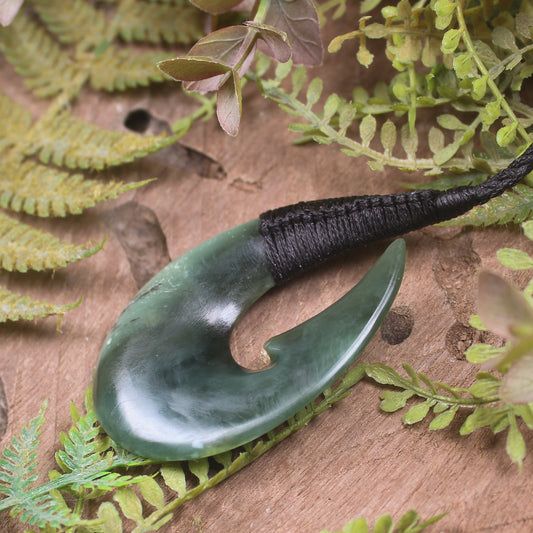 Hei Matau or Fish Hook carved from Inanga Pounamu - NZ Greenstone