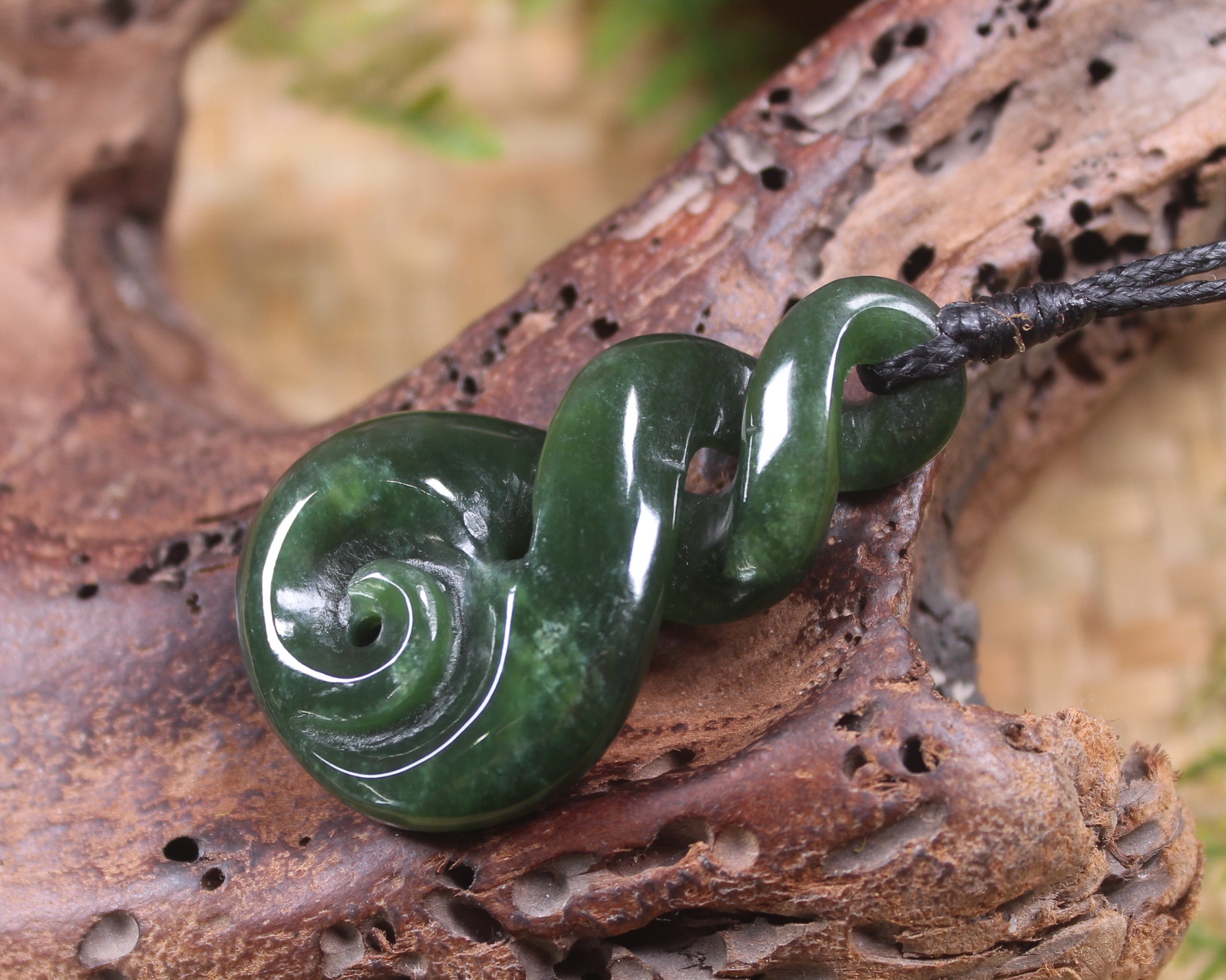 Koru Twist carved from Kawakawa Pounamu - NZ Greenstone