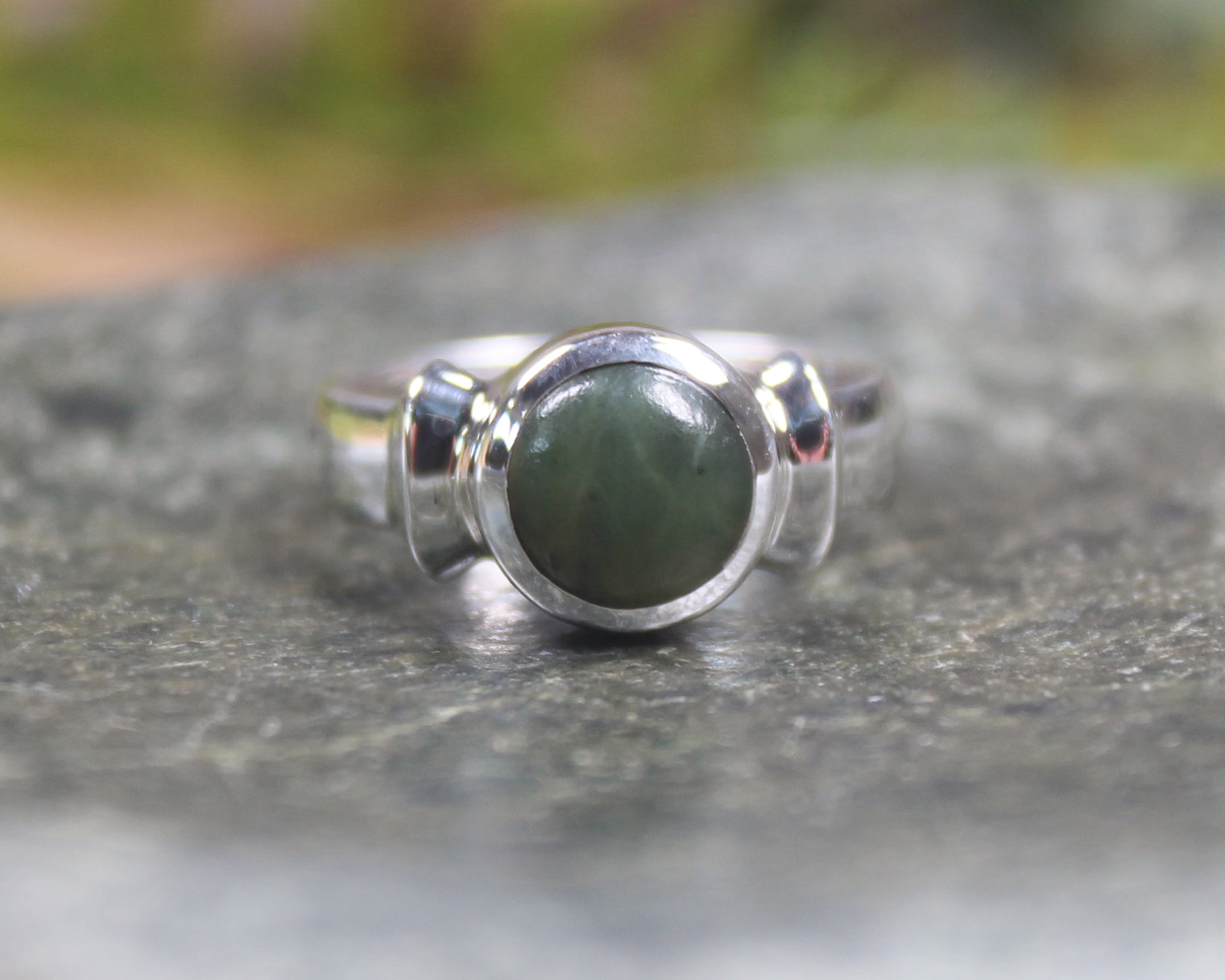 Sterling Silver Hapopo Pounamu Ring - NZ Greenstone