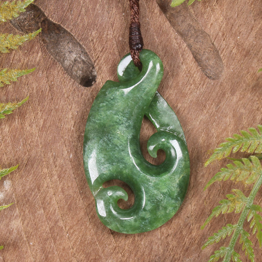 Koru Twist carved from Kawakawa Pounamu - NZ Greenstone