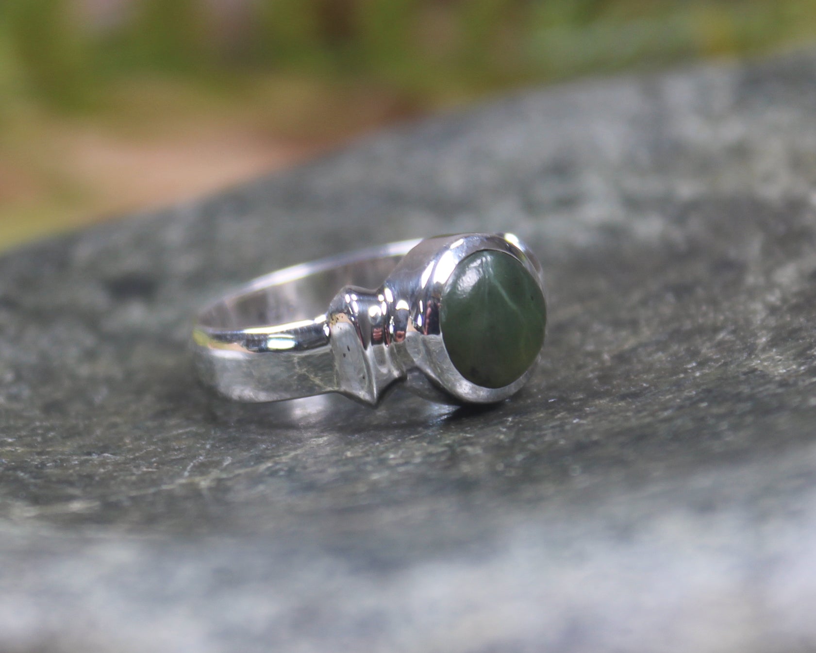 Sterling Silver Hapopo Pounamu Ring - NZ Greenstone