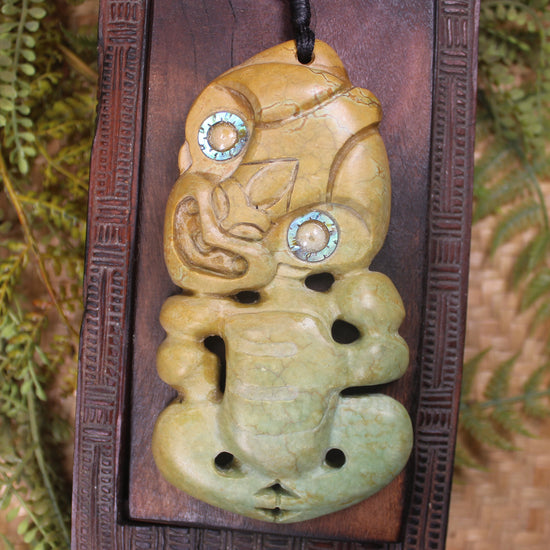 Hei Tiki carved from Flower Jade Pounamu - NZ Greenstone