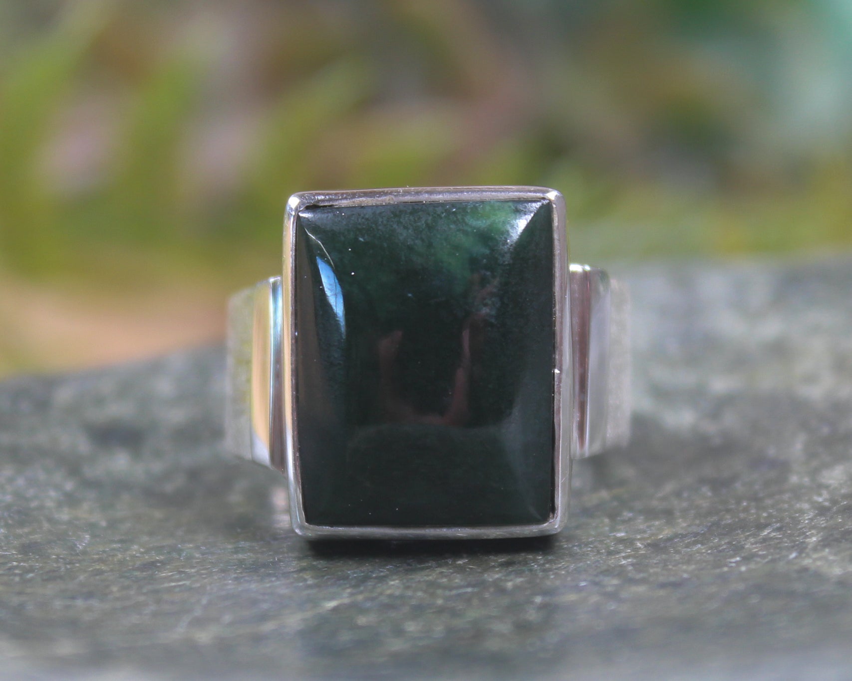 Sterling Silver Kawakawa Pounamu Ring - NZ Greenstone