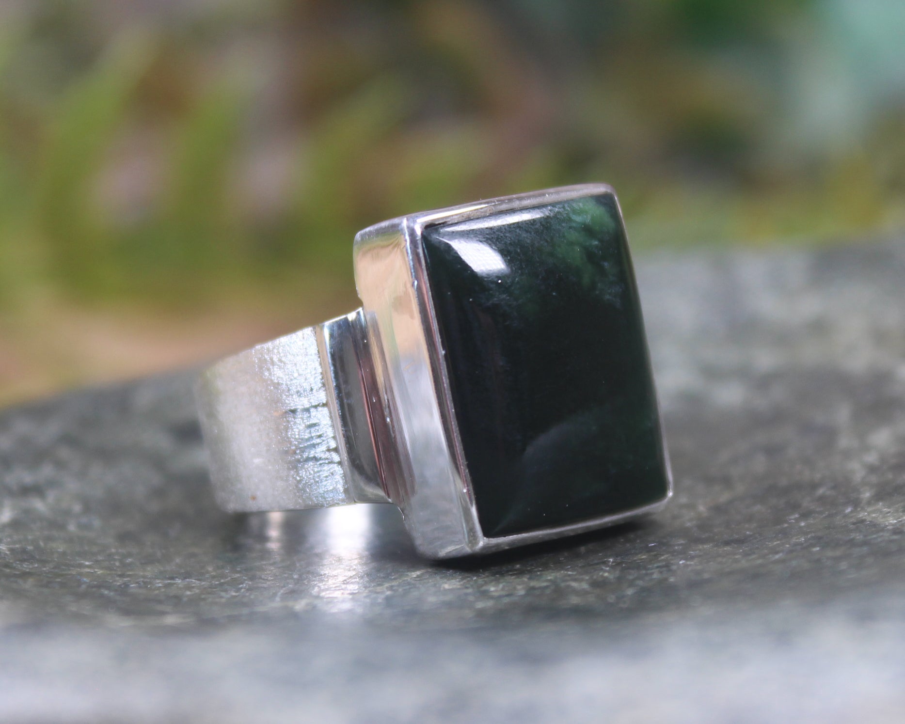 Sterling Silver Kawakawa Pounamu Ring - NZ Greenstone