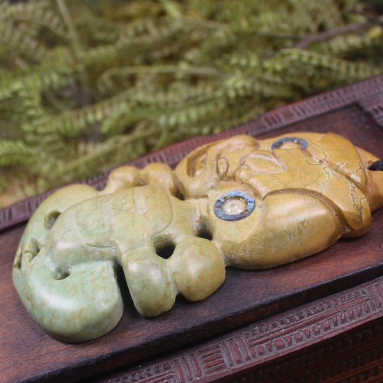Hei Tiki carved from Flower Jade Pounamu - NZ Greenstone