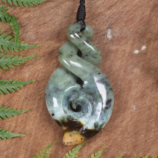Twist or Pikorua carved from Flower Jade Pounamu - NZ Greenstone
