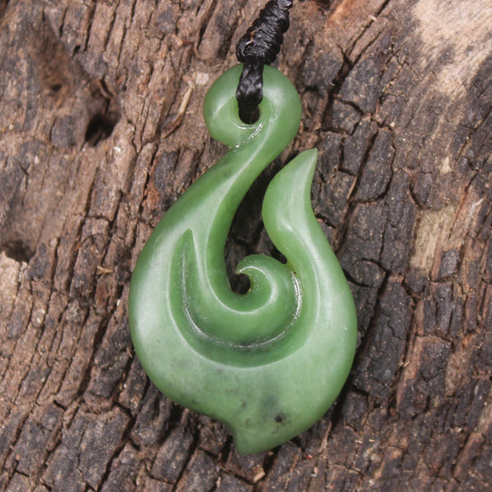 Hei Matau or Fish Hook carved from Hapopo Pounamu - NZ Greenstone