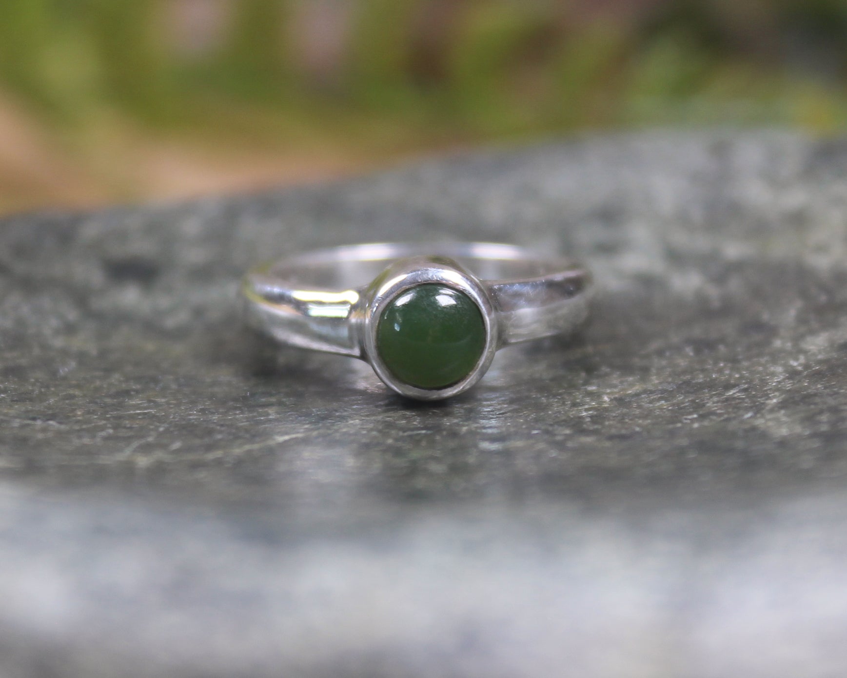 Sterling Silver Kawakawa Pounamu Ring - NZ Greenstone