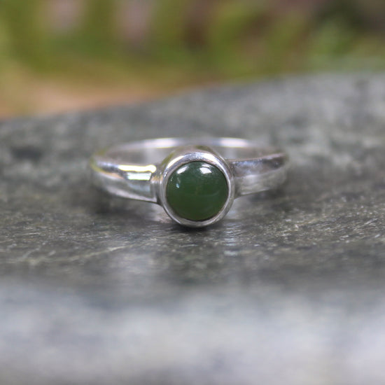 Sterling Silver Kawakawa Pounamu Ring - NZ Greenstone