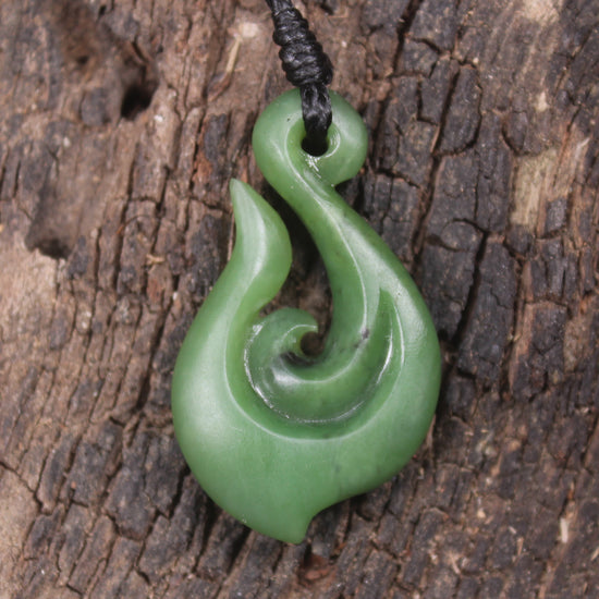 Hei Matau or Fish Hook carved from Hapopo Pounamu - NZ Greenstone
