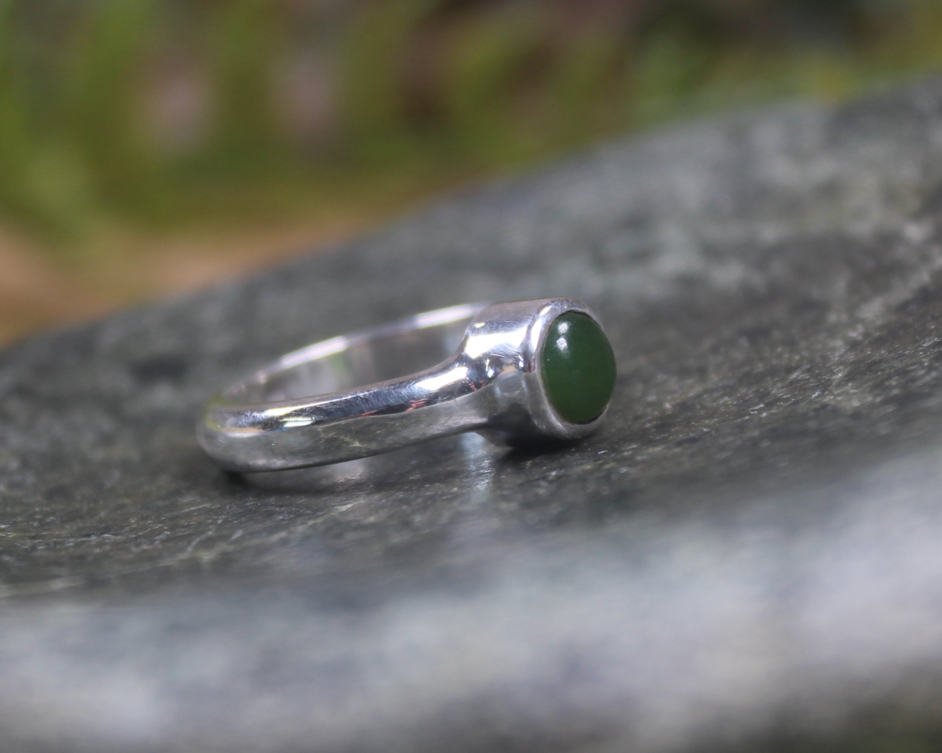 Sterling Silver Kawakawa Pounamu Ring - NZ Greenstone