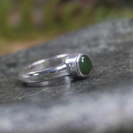 Sterling Silver Kawakawa Pounamu Ring - NZ Greenstone
