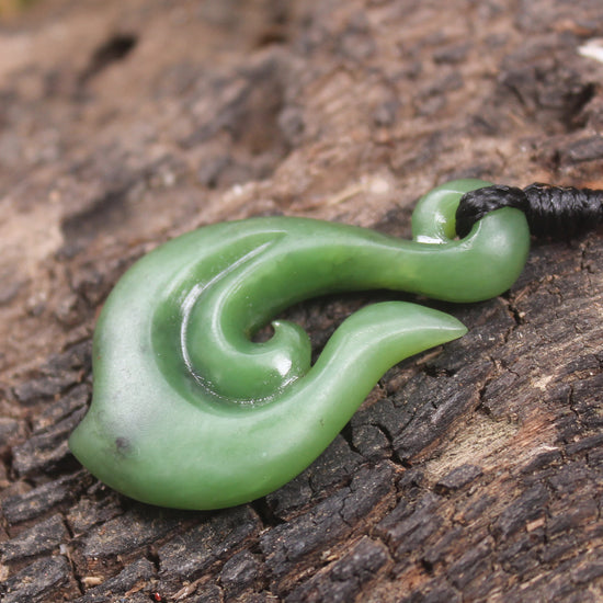 Hei Matau or Fish Hook carved from Hapopo Pounamu - NZ Greenstone