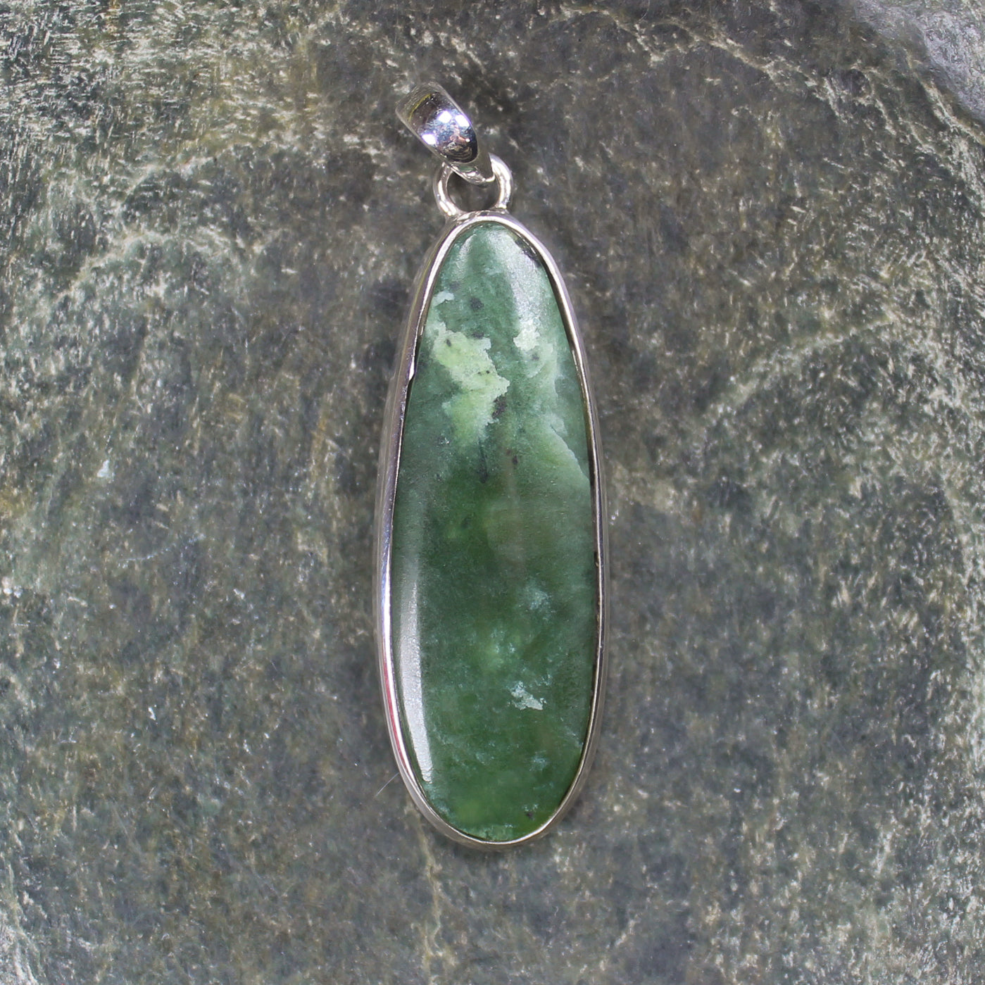 Kawakawa Pounamu pendant set in Sterling Silver - NZ Greenstone
