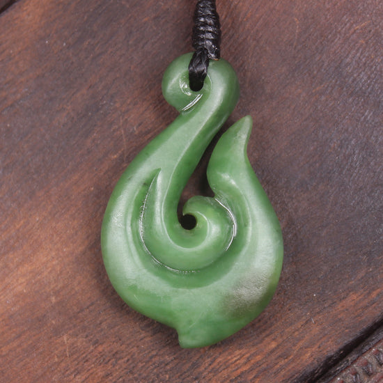 Hei Matau or Fish Hook carved from Hapopo Pounamu - NZ Greenstone