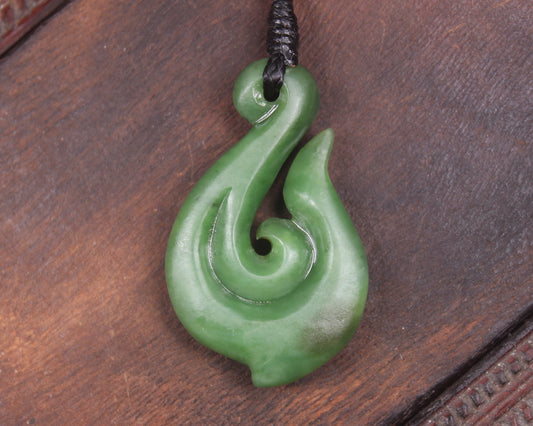 Hei Matau or Fish Hook carved from Hapopo Pounamu - NZ Greenstone