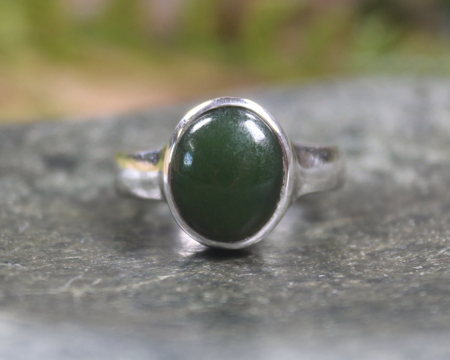 Sterling Silver Kawakawa Pounamu Ring - NZ Greenstone