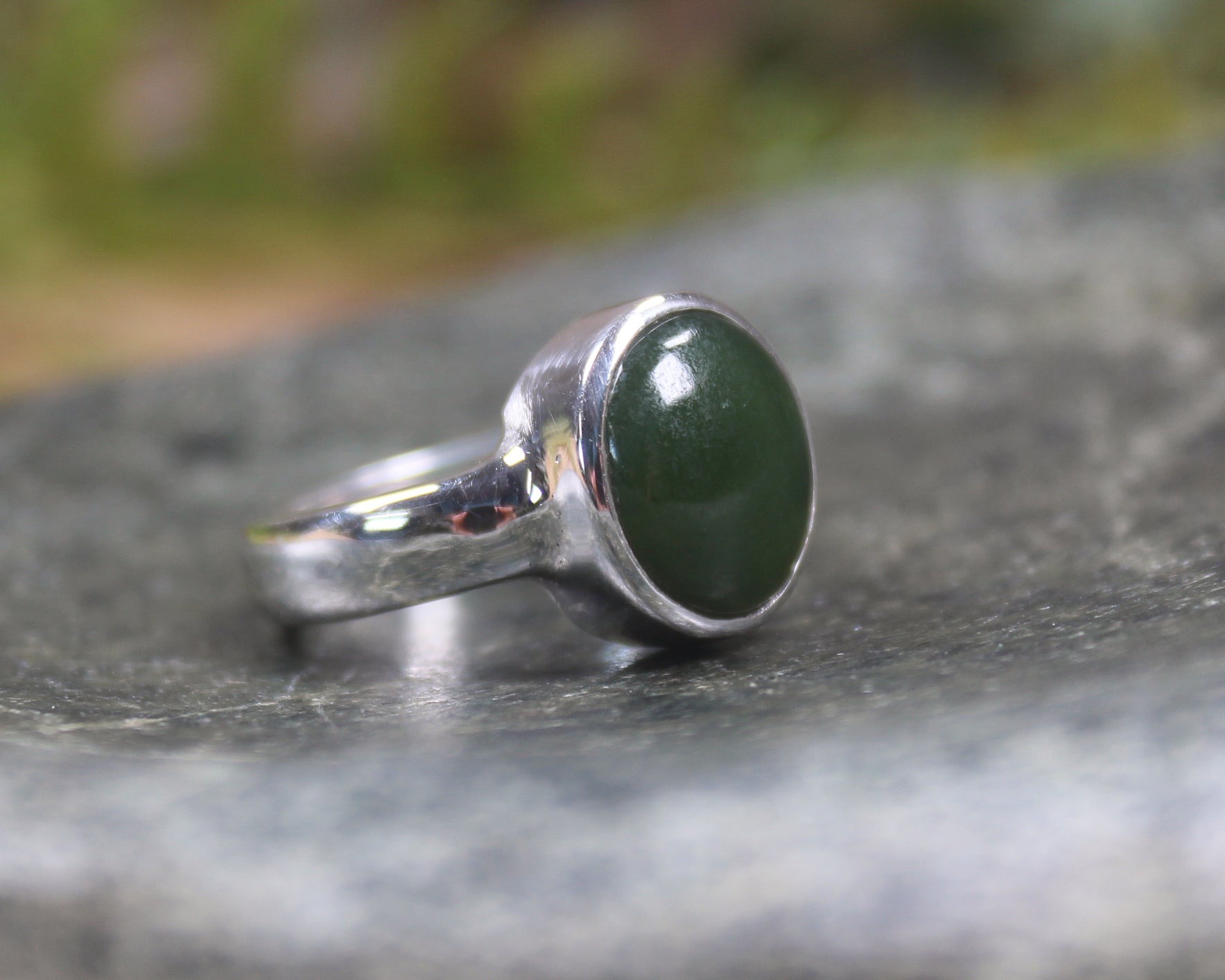 Sterling Silver Kawakawa Pounamu Ring - NZ Greenstone