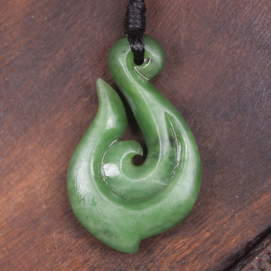 Hei Matau or Fish Hook carved from Hapopo Pounamu - NZ Greenstone