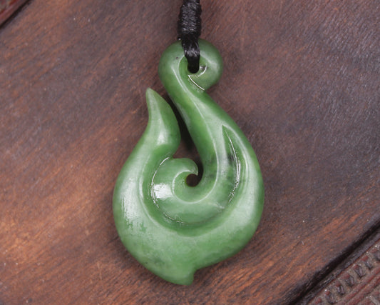 Hei Matau or Fish Hook carved from Hapopo Pounamu - NZ Greenstone
