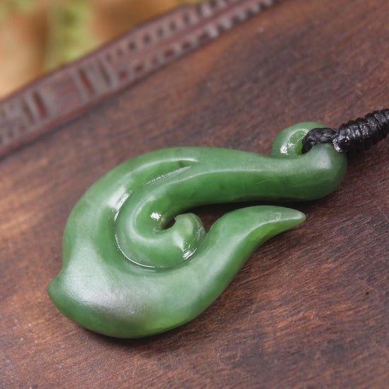 Hei Matau or Fish Hook carved from Hapopo Pounamu - NZ Greenstone